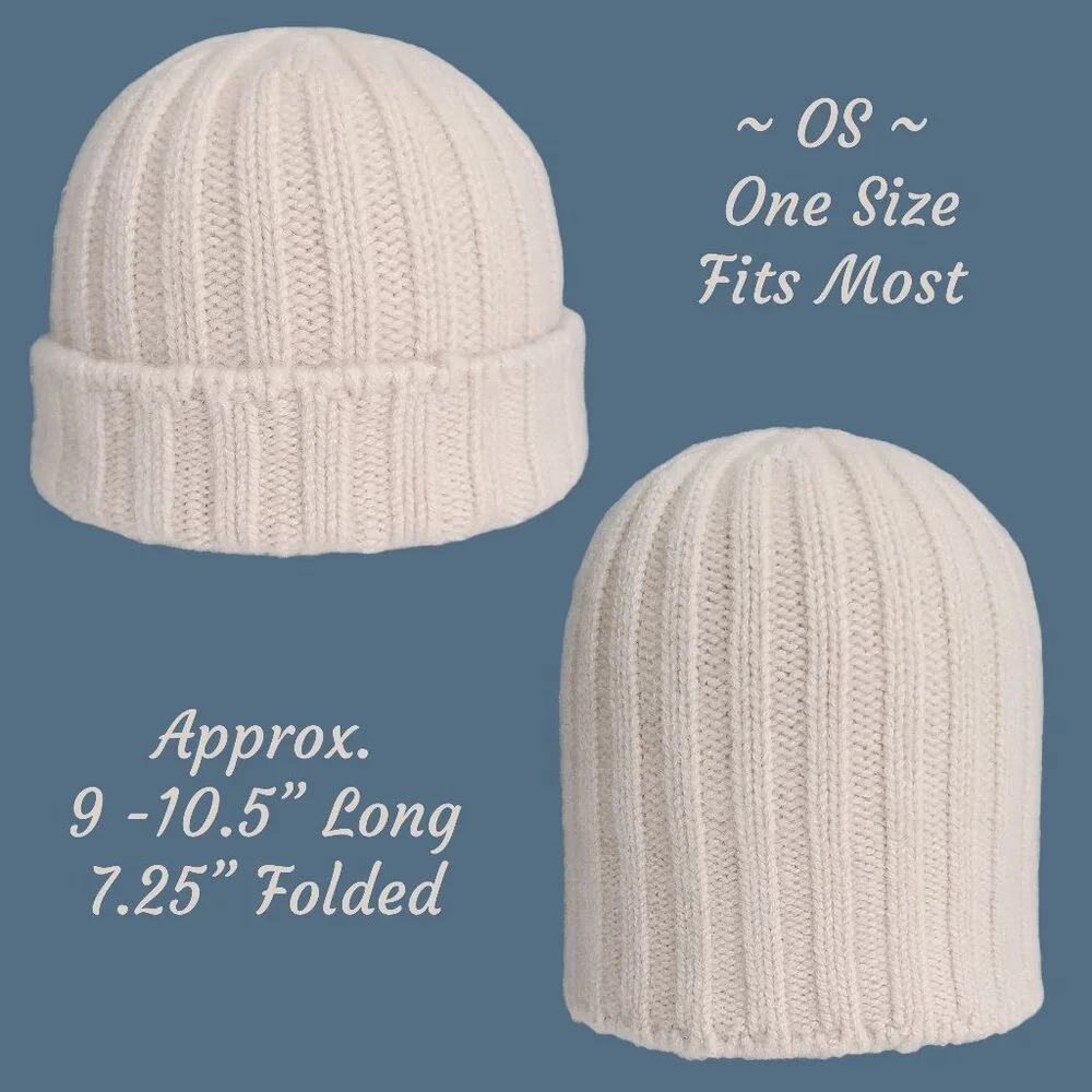 CABLEAMI ~ 100% Cashmere 2x2 Rib Watch Cap - Light Beige NWOT - Picture 7 of 9